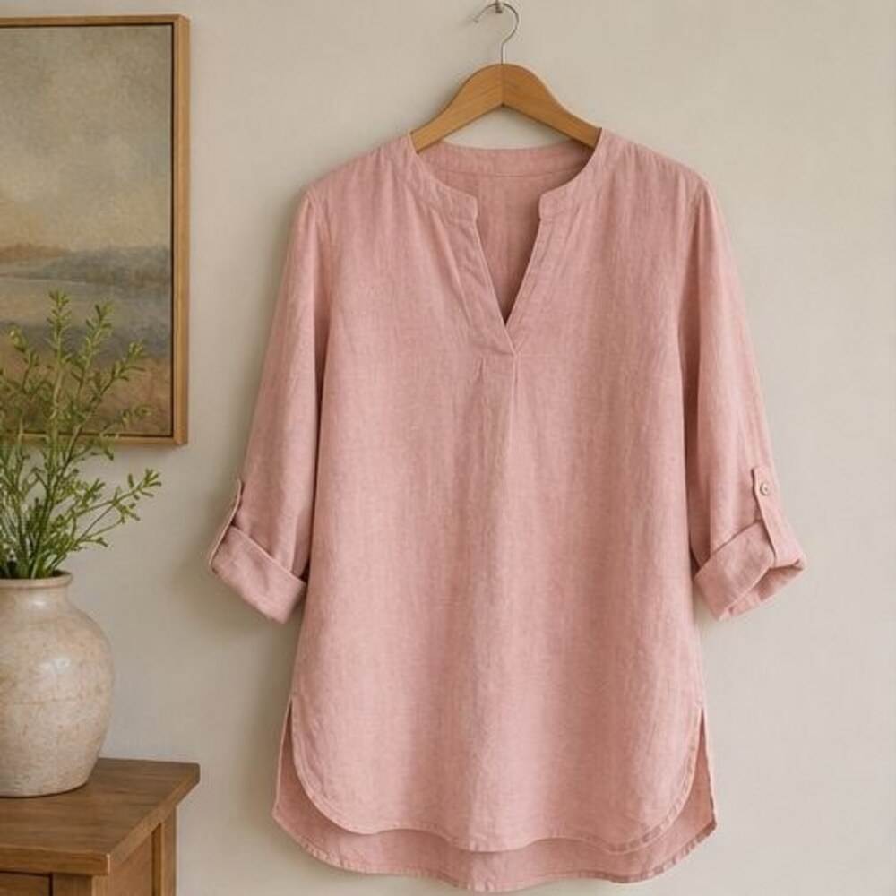 Blush Split Neck Tunic Blouse